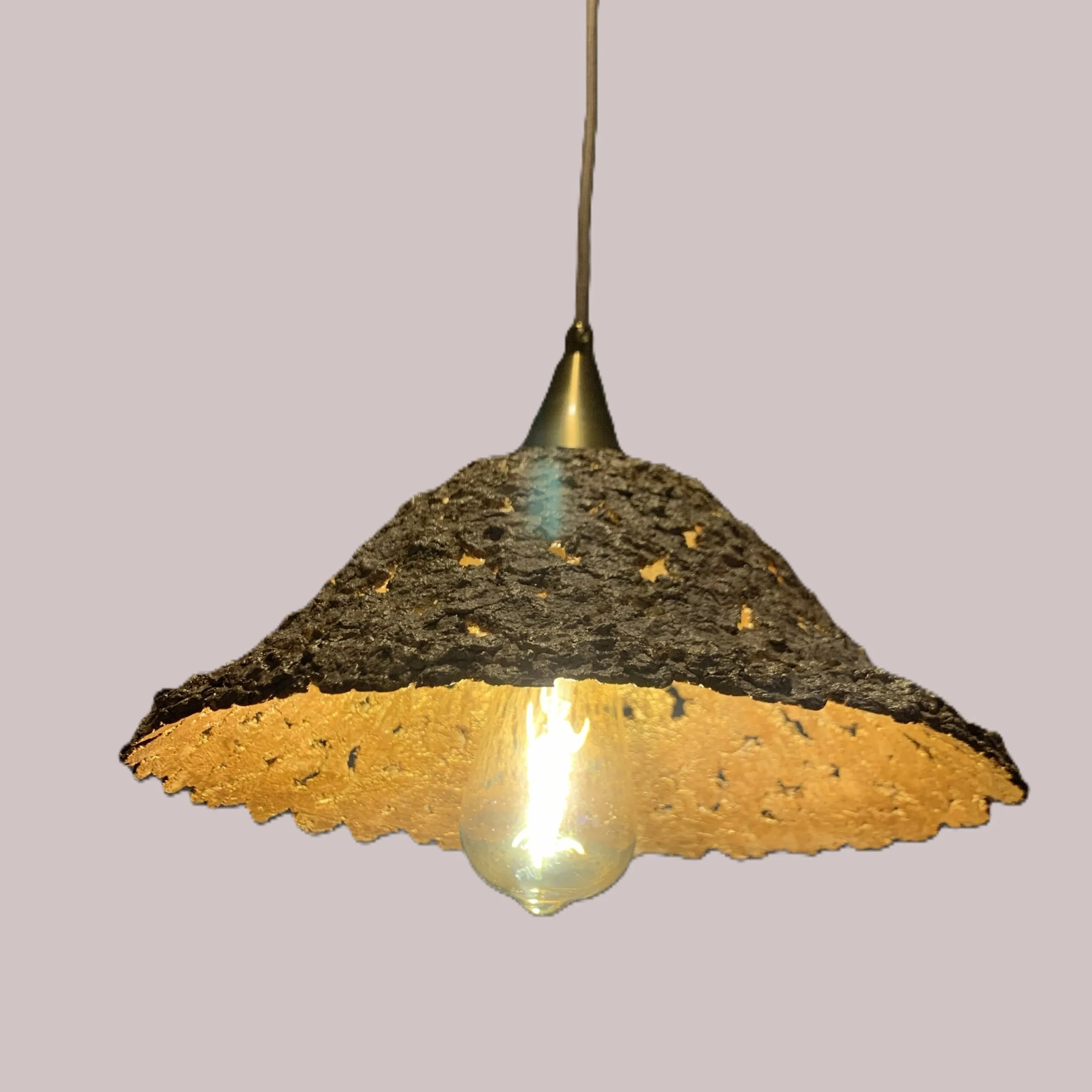 Handmade Paper Mâché Pendant Lamp - Caramel&Gold - Görsel 2