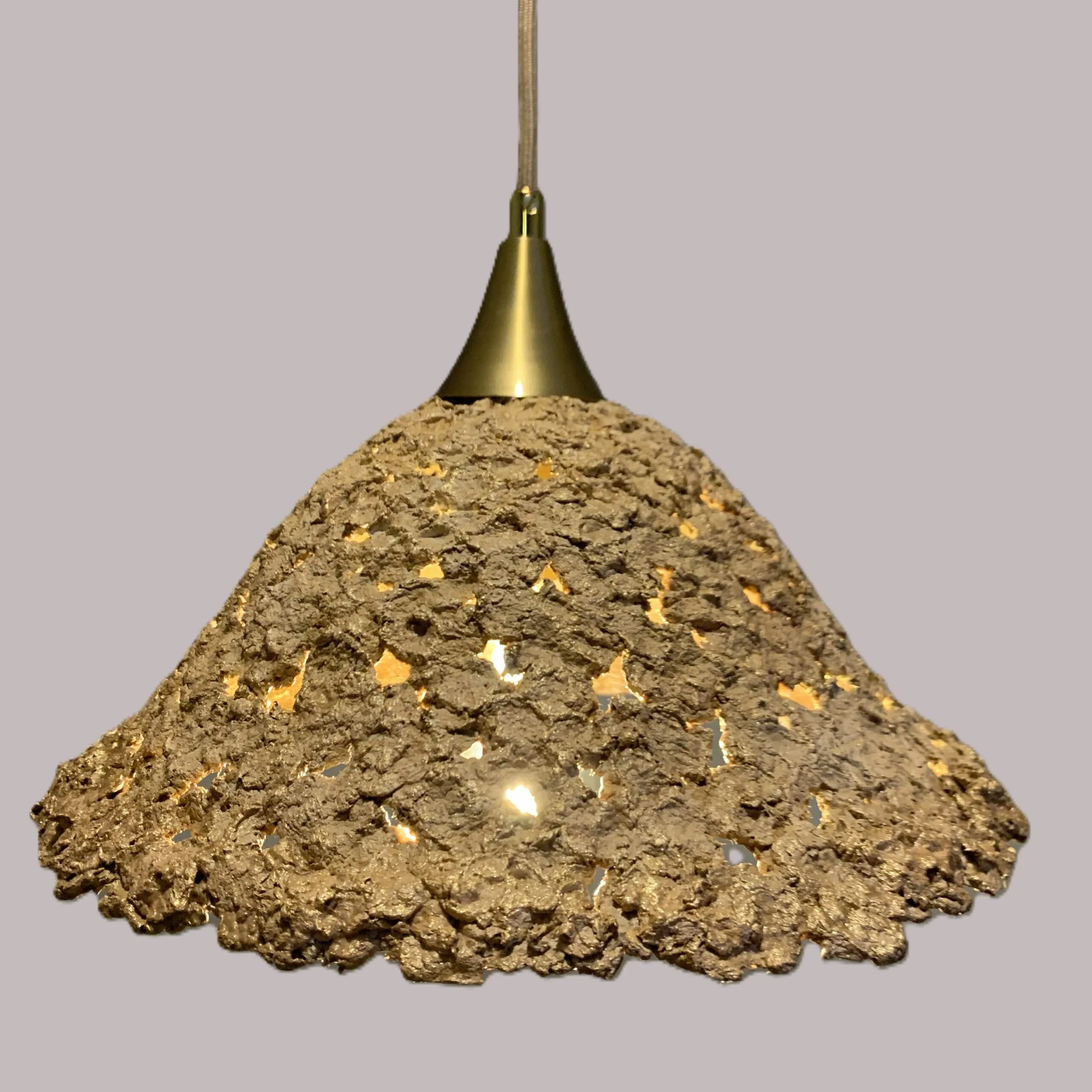 Handmade Paper Mâché Pendant Lamp - Caramel&Gold - Görsel 3