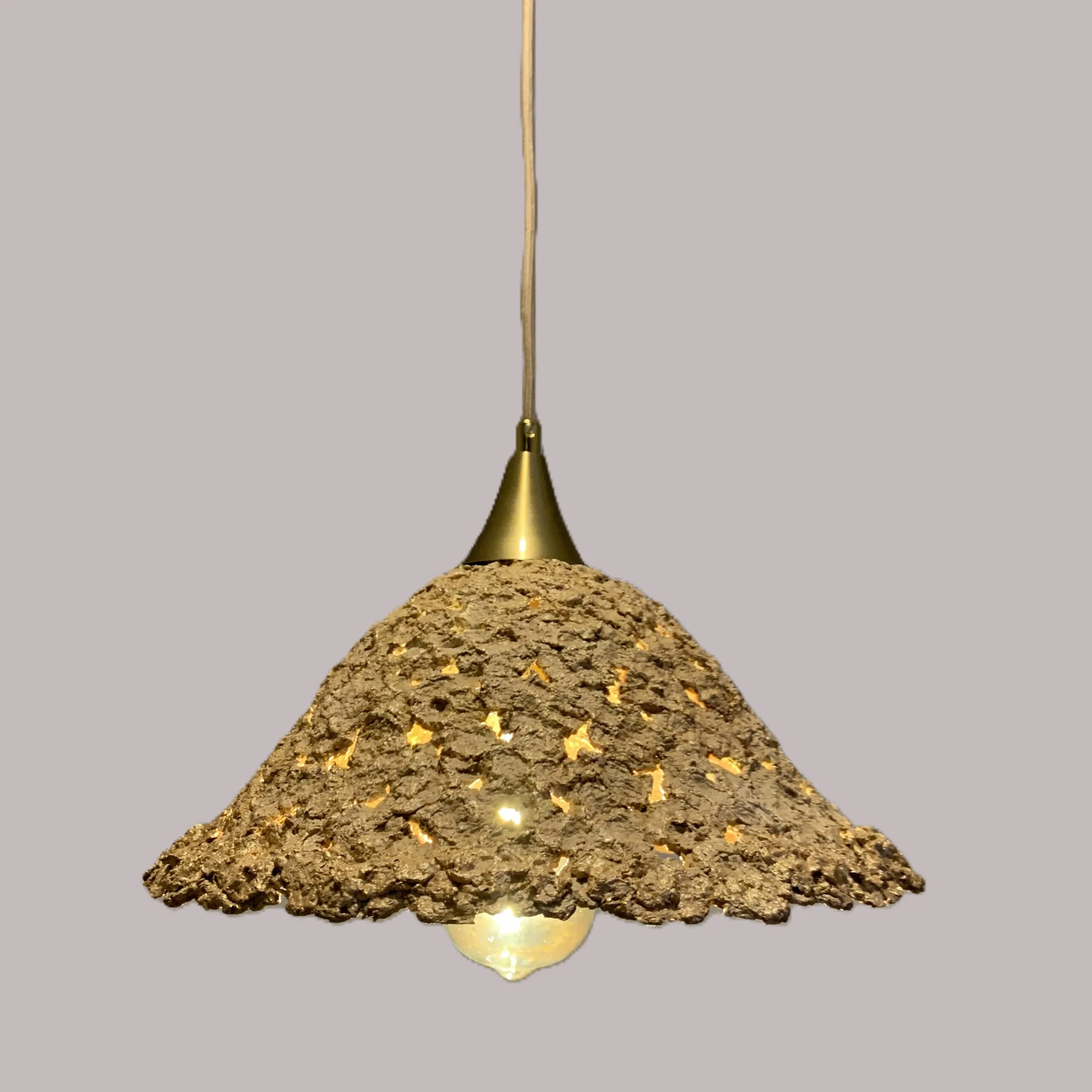 Handmade Paper Mâché Pendant Lamp - Caramel&Gold - Görsel 8