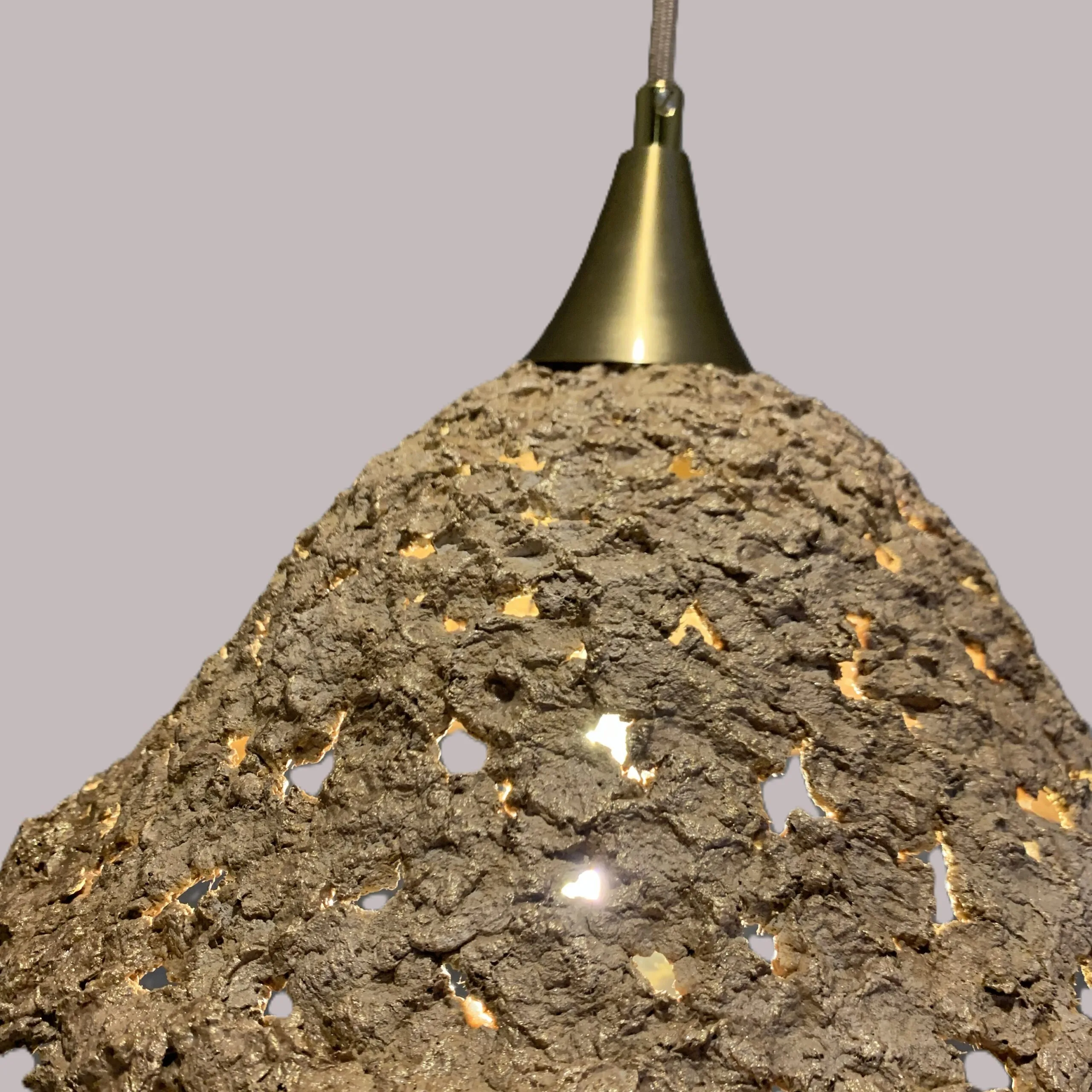 Handmade Paper Mâché Pendant Lamp - Caramel&Gold - Görsel 7