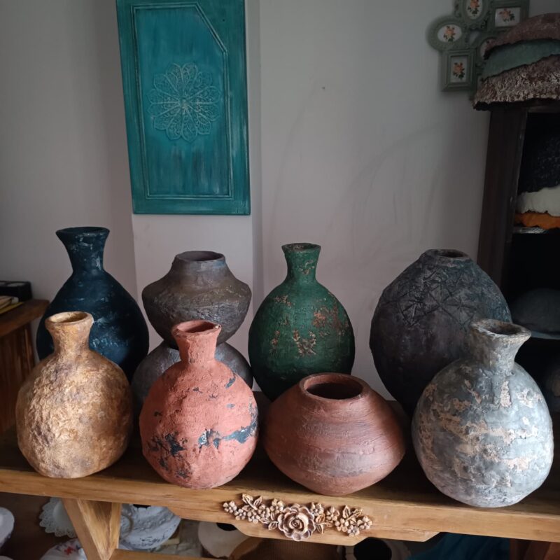 Handmade Wabi Sabi Paper Mache Vase Cube